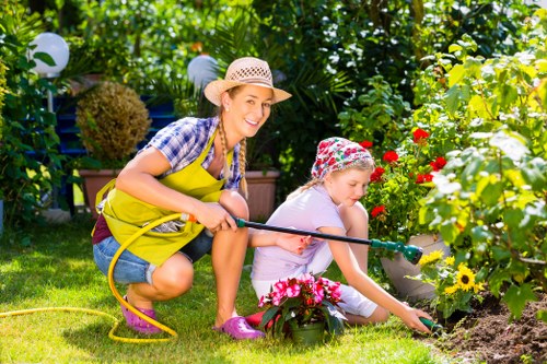A local stump grinding service preparing a garden stump in Hillingdon